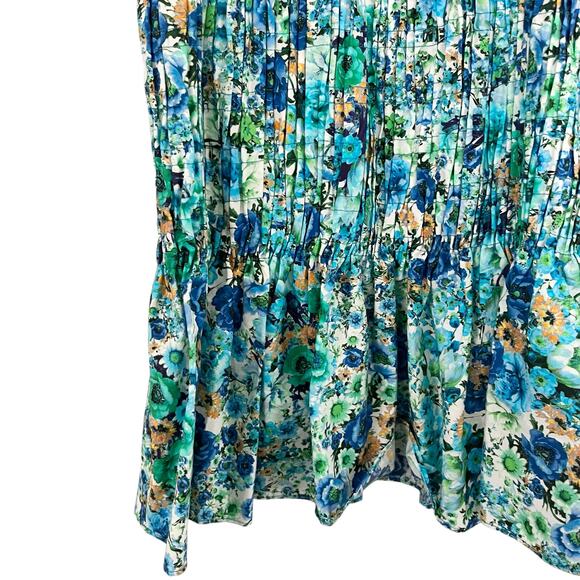 Zara Blue Floral Print Short Sleeve Smocked Square Neck Flare Mini Dress Size XS - Picture 7 of 11